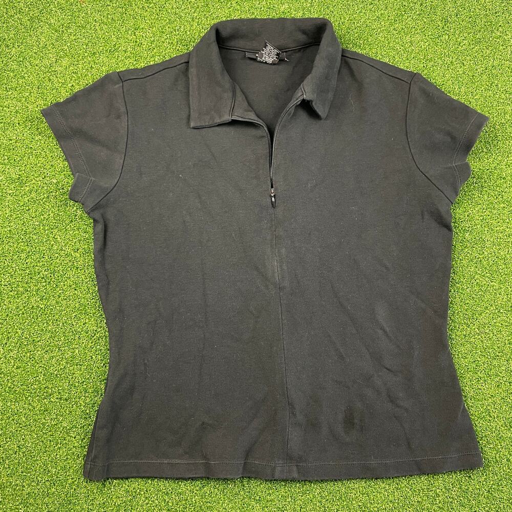 Vintage Express Black Short Sleeve Zip Polo Shirt Sz L